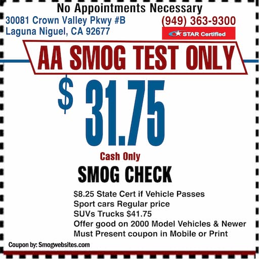 AA Smog Test Only Smog Check Coupon Laguna Niguel