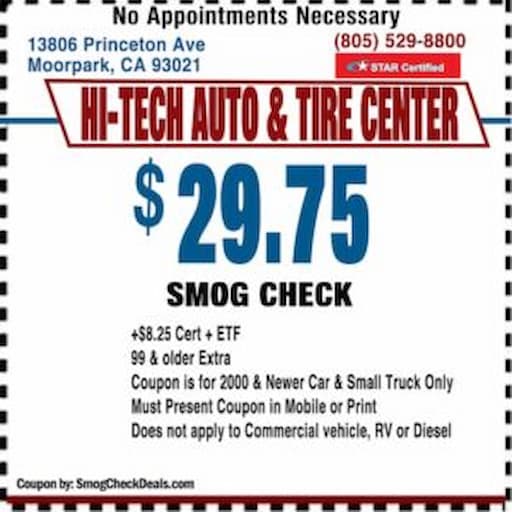 Hi Tech Auto Tire Center Smog Check Coupon Moorpark